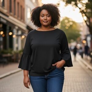 bryn Walker Black Ruffle-Sleeve Blouse Size Large